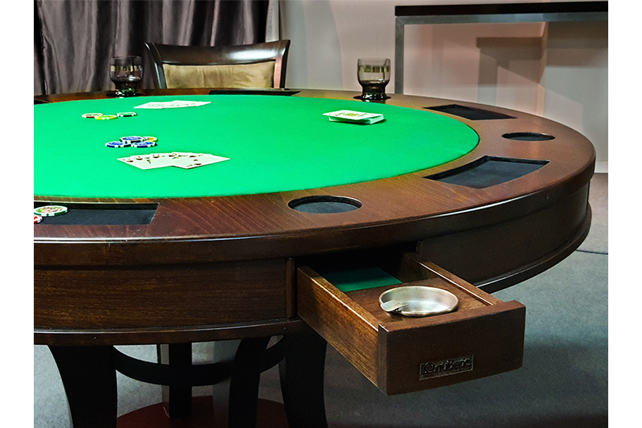 покер маса за шест играча, месингов пепелник, зелен плот, масив, poker table for six players, brass ashtray, green top, solid