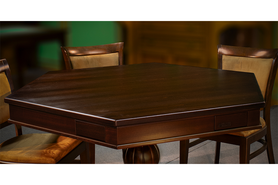 Шестоъгълна маса, покер, пуш чекмеджета, трапезарен плот, hexagon table, poker, six players, dining table